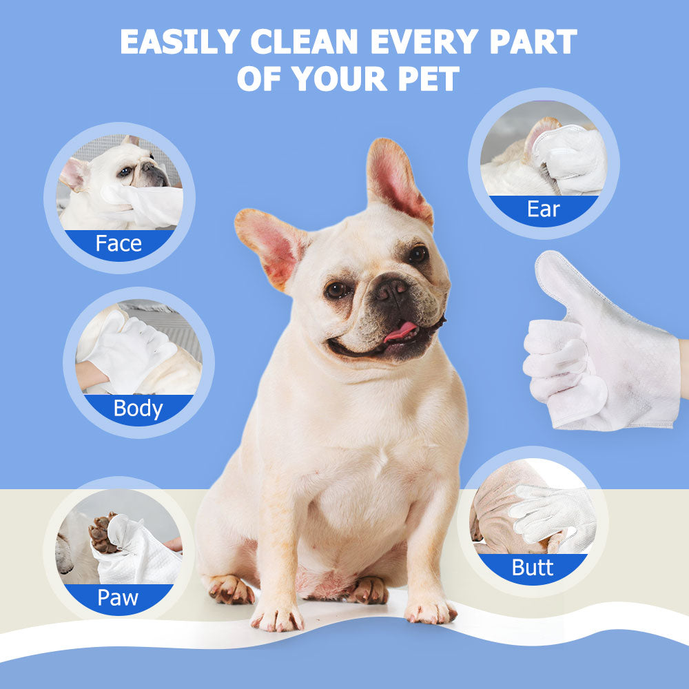 Cleaning Wipes Gloves for Dog and Cat,Pet Bathing Wipes Cleaning & Deodorizing,Dog Wipes for Body Paws Butt Daily Care,Cat Grooming Wipes Cleaning Fur Traveling Rinse Free,6Pcs-1Pack