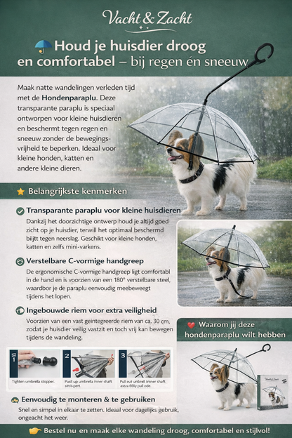 Hondenparaplu met Riem – Bescherming tegen Regen & Sneeuw