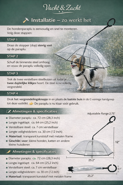 Hondenparaplu met Riem – Bescherming tegen Regen & Sneeuw