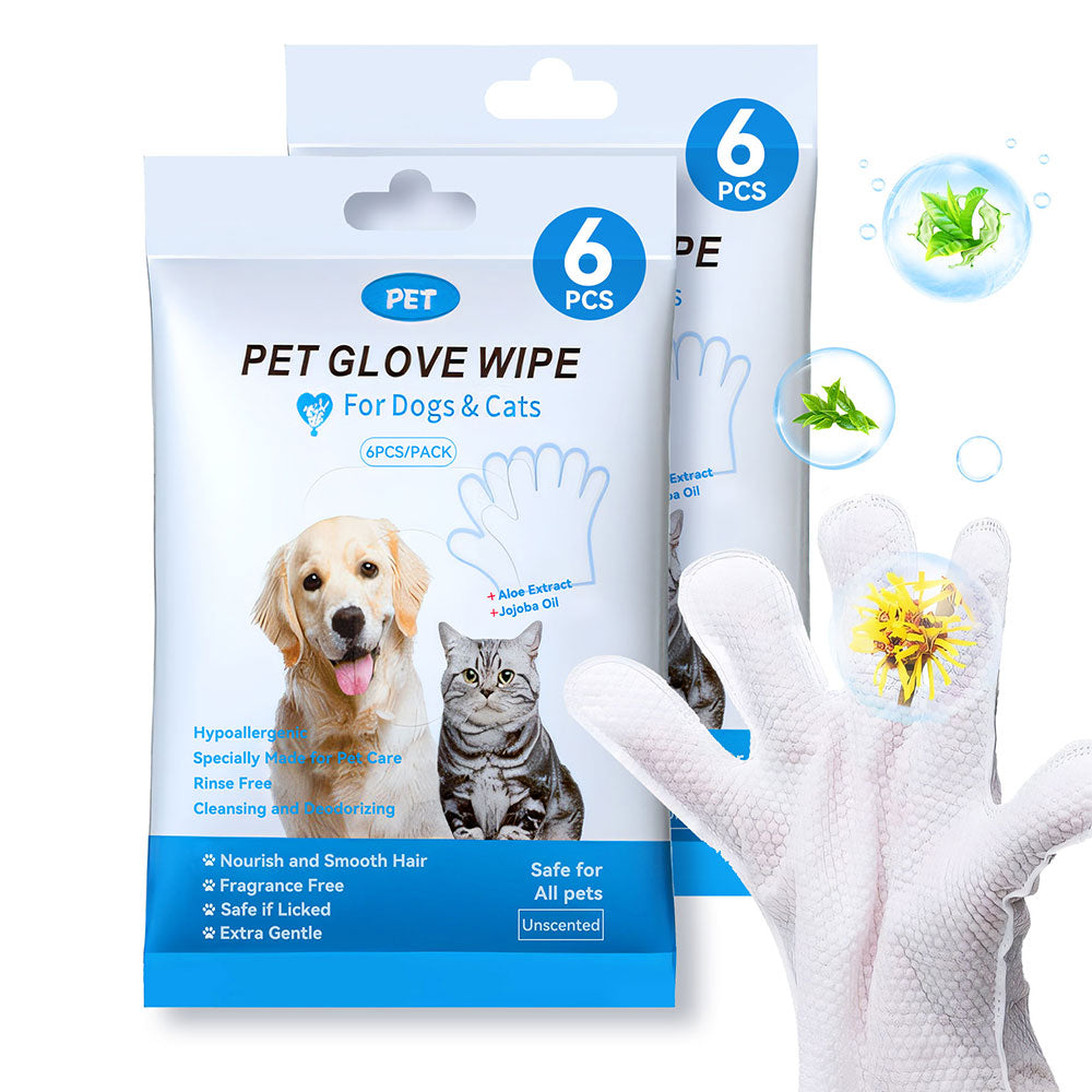 Cleaning Wipes Gloves for Dog and Cat,Pet Bathing Wipes Cleaning & Deodorizing,Dog Wipes for Body Paws Butt Daily Care,Cat Grooming Wipes Cleaning Fur Traveling Rinse Free,6Pcs-1Pack